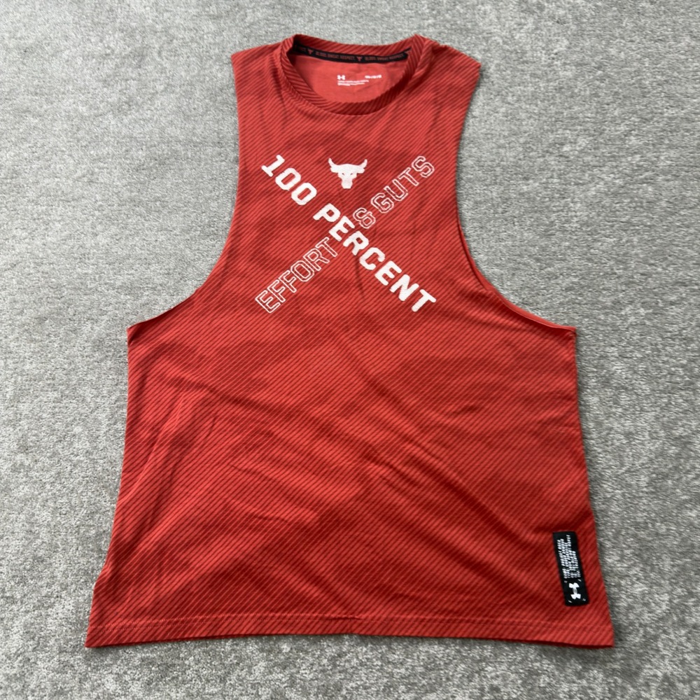 Under Armour Project Rock Tank Top Mens M Red 100 Percent Effort Guts Sleeveless